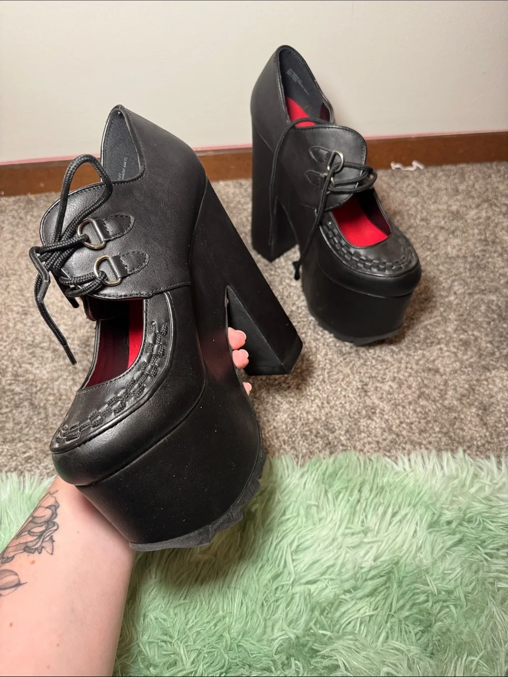 Demonia Black Platform Mary Jane Lace-Up Heels